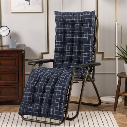 Hearda Liegenauflage 120x48, Auflage Gartenliege Bequeme Sonnenliege Auflage Klappbar Antirutsch Liegestuhl Polsterauflage Extra Dicke Sitzauflagen für Deckchair (Blau kariert,48 * 120cm)