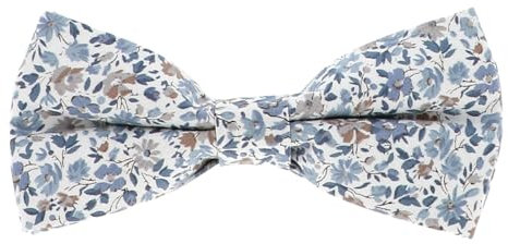 cravateSlim - Noeud Papillon Liberty Bleu et Beige - Noeud Papillon Homme Fleuri - Mariage Champetre à Fleurs - Cérémonie Thème Floral