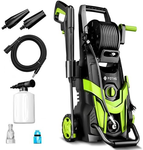 2026NEW FOTING Pressure Washers, Area Coverage: 50㎡/h,Pressure:max.145 bar, with Hose Reel, Foam Cannon and Adjustable Nozzles, High Pressure Washer for Cars, Fences