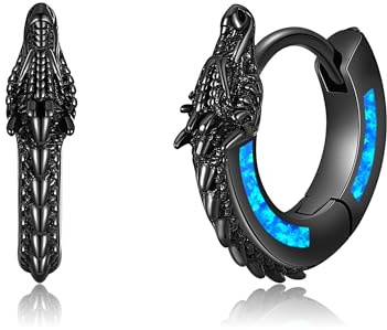 13mm Drachen Hoop Ohrringe aus Sterling Silber mit schwarzem Opal Drachen Huggie Hoop Ohrringe Viking Punk Rock Schmuck Geschenk für Männer