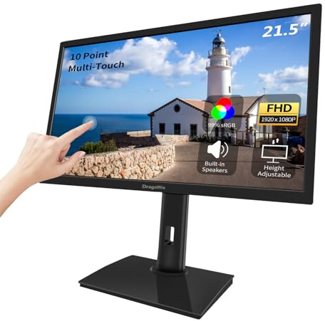 21.5 Inch Touchscreen Monitor FHD 1920x1080P, Height/Pivot/Swivel/Tilt Adjustable PC Touch Display with Built-in Speakers, HDMI, VGA, Type-B, 75Hz Computer Touch Screen Monitor, VESA, Black