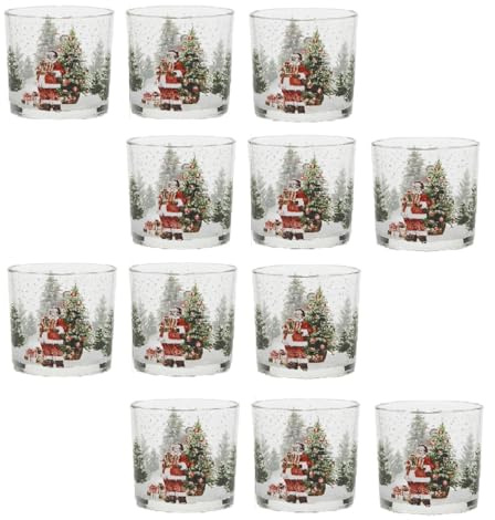 12 Bicchieri in vetro decoro albero e babbo natale per una tavola festosa natalizio rosso decorazione addobbi di casa cl25 idea regalo