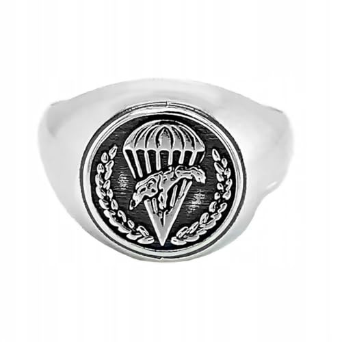 Ulex Premium 925 Sterling Silber Ringe Herren Siegelring Symbol Fallschirmjäger Poliert Oxidiert Patriotisch Militär Schmuck Handgefertigt Männer Größe 62