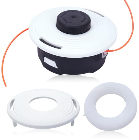 Haishine Cabezal de desbrozadora para Stihl FS90, FS91, FS94, FS100, FS110, FS111, FS130, FS131, FS240, FS250 y FS310. Cuchilla con tapa, cuerda de heno. Reemplazo 4002-820-2310 4002 820 2302.