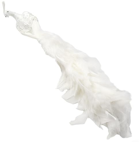 Künstlicher Weißer Pfau Weihnachtsbaum Schmuck mit Federn, 40 cm, für Weihnachtsbaum-Dekoration und Wohnzimmer
