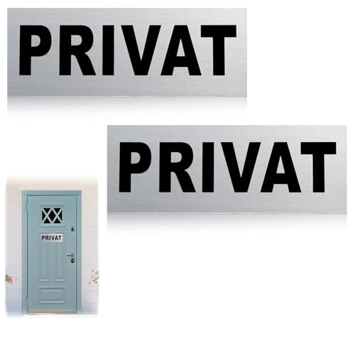 Stalora 2 Stück Hinweisschilder PRIVAT aus Aluminium, 16 x 6 cm, Selbstklebend für Türen, Büros, Geschäfte, Restaurants und Private Bereiche, Hinweis auf Eingeschränkten Zugang Innen und Außen