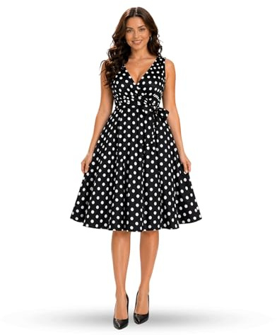 Miss Lavish London Plus Size Fit and Flare Dress for Women, Sleeveless V Neck Wrap Style Midi Dress with Belt, Casual Summer Printed Swing Dress, Party Dress