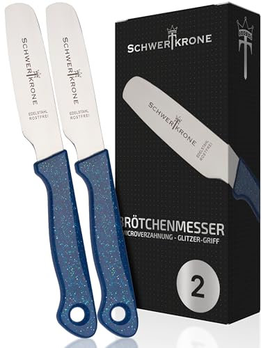 Schwertkrone Set de Couteaux de Table Couteaux de Petit-déjeuner, Lame Crantée, Inox, Ergonomie et Design Bleu, Pack de 2
