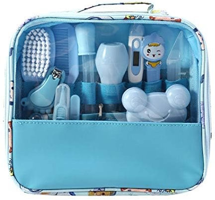 Kit de Soins pour Bébé Moonvvin 13pcs / Set Accessoires de Soins de Santé pour Accessoires de Soins de Santé pour Voyage à Domicile, avec Sac de Transport (Bleu)