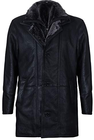Infinity Leather Herren Warm Schwarz Nappaleder Shearling Schaffell Mantel