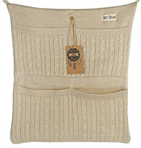SweetDreams Baumwolle Baby Betttasche für Baby Bett, Utensilio, Wandaufbewahrung, Aufbewahrung fürs Kinderbett (1025) (Beige)