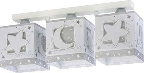 Dalber Kinderlampe Deckenleuchte, Kinderzimmer Deckenlampe 3 Lichter Mond und Sterne MoonLight Grau, 63233NE, E27