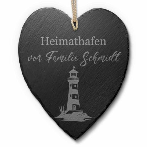 Schöne Schiefer Türschilder Herz für die Haustür mit Gravur | Schiefer-Schild mit Kordel zum Aufhängen Gravierte Namensschilder Klingelschilder mit Namen oder Texten Herzlich Willkommen