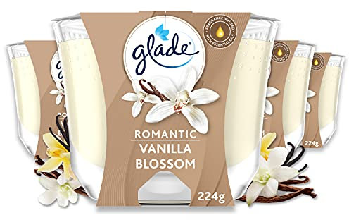 Glade (Brise) Langanhaltende Duftkerze im Glas, Romantic Vanilla, bis zu 39 Stunden Brenndauer, 4er Pack (4 x 224g)