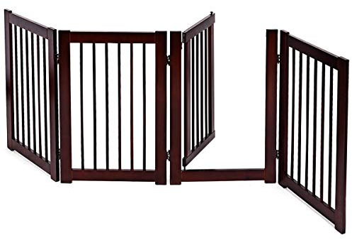 DREAMADE Laufstallgitter Welpenlaufstall Absperrgitter Holz, Treppengitter Türschutzgitter Faltbar, Schutzgitter Stabil, Kindergitter Hundeabsperrgitter, Braun (203x76x1.8cm)