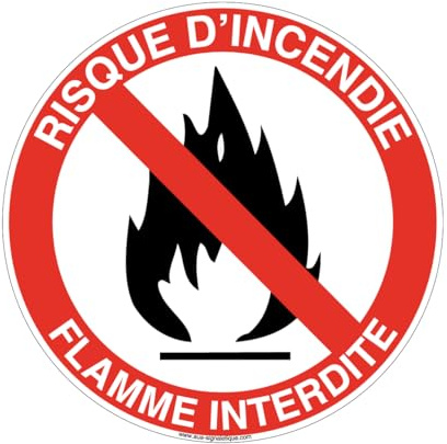 AUA SIGNALETIQUE - Panneau risque d'incendie flamme interdite-R - Ø 230 mm, PVC 1.5mm