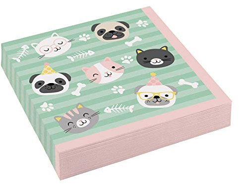 Amscan 9906542 - Servietten Hello Pets, 20 Stück, 33 x 33 cm, Mundtuch, Tischdekoration, Geburtstag, Mittel