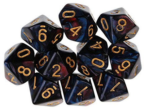 Yourandoll 10 STÜCKE Polyedrische Würfel D10 Würfel Dice Spielwürfel 10-seitig Würfel for DND RPG Tischspiele (Rot Blau)