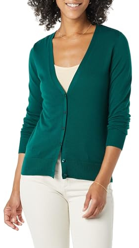 Amazon Essentials Cardigan Leggero Girocollo (Disponibile in Taglie Forti) Donna, Verde Scuro, M