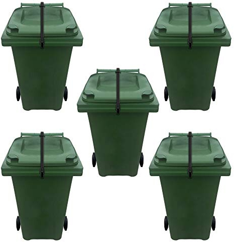 Wheelie Bin Lid Lock Strap - Heavy Duty - Windy Version - NO DRILLING, NO GLUEING - Secure Contents From Spilling - Stop Wind or Vandals Tipping - Easy Fitting (MULTI bin pack) (5)