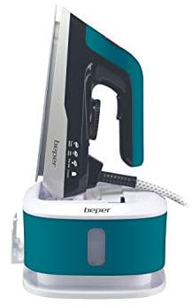 BEPER P204CAL200 Ferro da Stiro ciclo continuo,2250W,Serbatoio 1,2L,Piastra Ceramica, Colpo Vapore g/min ,Filtro anticalcare removibile, Base avvolgicavo, Blocco di sicurezza, Nero/Ottanio