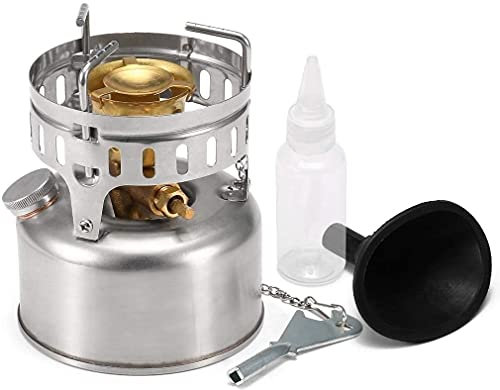 JSY Estufa de camping de acero inoxidable de gasolina, portátil para acampar al aire libre, equipo de camping, mini estufa de cocina de bolsillo, estufas de campamento