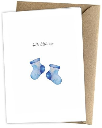 Herzfunkeln® Glückwunschkarte zur Geburt für Jungen mit blauer Baby-Socke in DIN A6 - Hello little one - Karte zur Geburt als Geschenk für Eltern - Umschlag aus Recyclingpapier