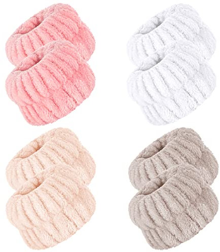 Sawowkuya 8-teiliges Spa-Handgelenk-Waschband aus Mikrofaser für Damen und Mädchen, verhindert Flüssigkeit beim Waschen, 4 helle Farben, 6,1 cm breit, für Yoga, Sport und mehr