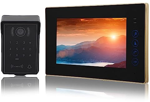 Video Intercom System,7in Touch Keypad Card Remote Control Video Door Phone with Electric Lock, Rainproof Video Door Phone Door Intercom Entry System Access Control System for Villa Home(UK Plug)