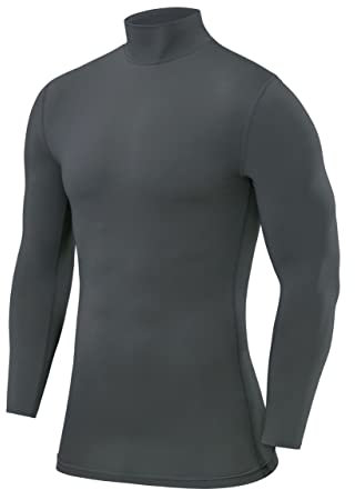 PowerLayer Kompressionsshirt Herren - Compression Shirt Funktionssshirt Langarm - Laufshirt Herren - Mock Neck Sportshirt - Longsleeve Oberteil Unterziehshirt - Dunkelgrün, L