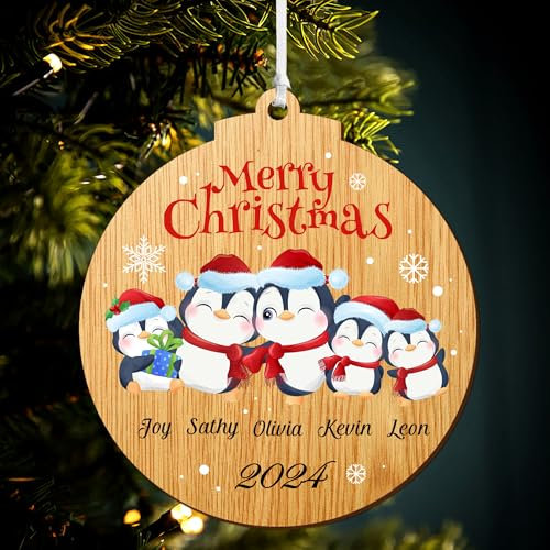 Personalised Christmas Baubles Christmas Tree Decorations Xmas Tree Decoration 2025 Family for Family UV Print Wood Christmas Decorations Ornament Xmas Bauble (Round Family of 5)