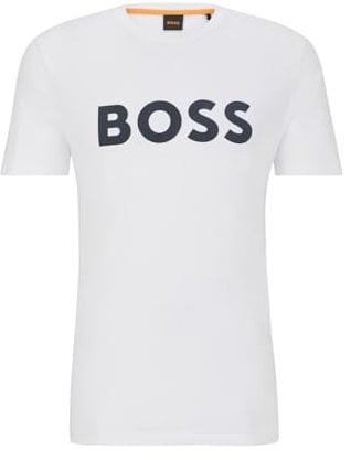 BOSS Herren Thinking 1 T-Shirt aus Baumwoll-Jersey mit großem Logo-Print Weiß XXXL