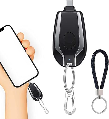1500mAh Mini Power Emergency Pod, Keychain Portable Charger for iPhone or Type-c, Portable Ultra-Compact External Fast Charging Power Bank Battery Pack,Key Ring Cell Phone Charger