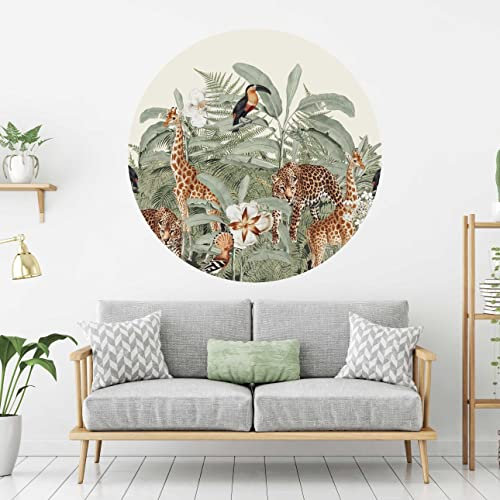 WANDKIND Dschungel Wandtattoo Kinderzimmer RUND V393 | Leopard Giraffe | AUFKLEBER Kindergarten | Babyzimmer Wandsticker Wanddeko Dekoration (60 cm)