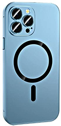 Sentechx Magnetic Metal Case Compatible with iPhone, Magnetic Charging Aluminium Metal Bumper Matte Case Cover, 360 Degree Full Protection Case for iPhone 14/13/12 Pro Max Blue