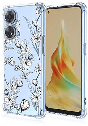 COMAKU Custodia per Oppo Reno 8T 4G (Reno8T) trasparente con design morbido TPU antiurto sottile motivo floreale goffrato Cover posteriore protettiva - Lily