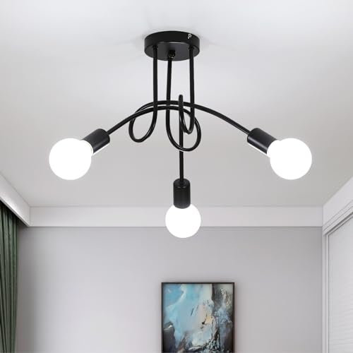 Riserva Deckenleucht Industrielle 3-Flammig, Kreative Modern Deckenlampe Metall E27, Kronleuchter für Wohnzimmer, Esszimmer, Küche, Hotel, Café, 40cm, Schwarz (ohne Glühbirne)