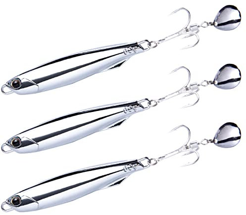 Dr.Fish 3pcs Sea Fishing Lure Vertical Diamond Jigging Spoons 30g for Mackerel Cod Bass Pike Sea Fishing Tackle with Treble Hooks Casting Spinners Metal Jigs(Colorado Blade)