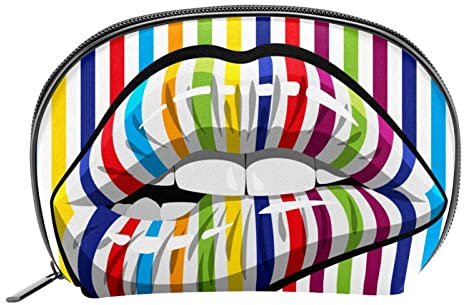 Kleine Make-up-Tasche für Geldbörse,Kosmetiktasche,Kussmund mit Regenbogenstreifen,Kosmetiketui,Make-up-Organizer für Damen