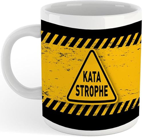 yvolve - Katastrophe - Tasse aus Keramik mit schönem Spruch rundum bedruckt mit Verpackung - Spülmaschinenfest