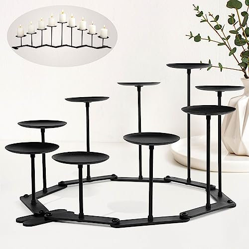 Adjustable Candelabra Candle Holder: Black Iron Candelabra Fireplace Candle Holder for Pillar Candles 9 Candles