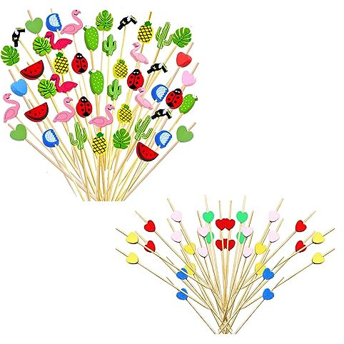 200 Piezas Palillos De CóCtel Frutas Brocheta De Bambú De CorazóN Palos De Comida De Dientes Para Fiesta TemáTica De Playa Tropical De Hawaii Luau