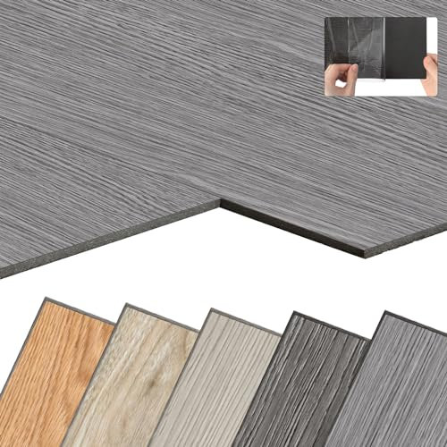 YARDIN PVC Bodenbelag Vinylboden Selbstklebend mit Holz-Optik, 18 Stück 2,51m² Vinyl Klebefliesen Bodenfliesen Selbstklebend, PVC Boden Rutschfest Wasserfest Schwer Entflammbar, Eiche Grau