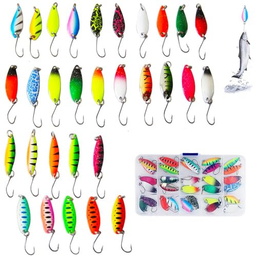 30 Pièces Leurres de Pêche Kit, Leurre pour Truite, Leurres De Pêche Cuillère, Kits Leurres Pêche Appâts, Fishing Kit Leurres à Truites de Pêche, Couleurs Vives, Adaptées aux Sorties de Pêche