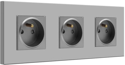 BSEED Prise Murale, 16A Triple Prise De Courant Alternatif avec Panneau En Plastique, Prises Électriques Standard, 240V Prise Encastrable(3 Prise, Gris)