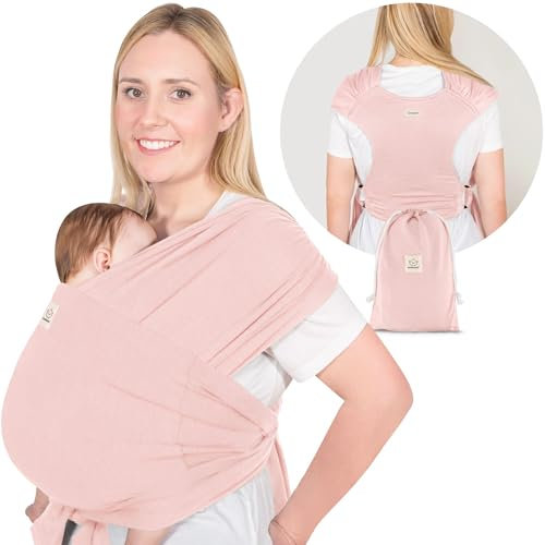 KeaBabies Tragetuch Baby Neugeboren - D-Lite Elastisches Baby Tragetuch Neugeborene, Einfach Anzuziehen Babytrage Neugeborene Ab Geburt, Ring-Trage Babytragetuch Ohne Binden (Dusty Pink)