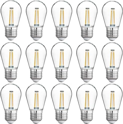 anso 15 Pack LED String Light Bulbs 2W Warm White Shatterproof Waterproof Outdoor Bulb E26 Base