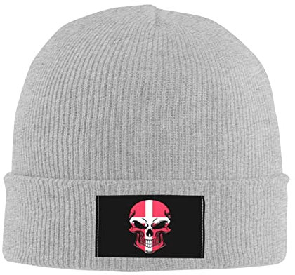 874 Winter Beanie Mütze, Totenkopf Mit Dänemark-Flagge Slouch Wintermütze Leichtem Cuffed Plain Hat Unisex Für Skifahren Damen Geschenke
