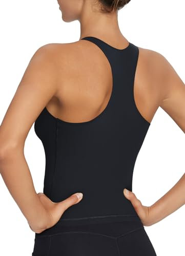 baleaf Sport BH Damen starker Halt Yoga top Damen Fitness mit BH Sport-Bustier langes Bauchfreies Tank-Top gepolstert Workout Laufen Yoga Schwarz S