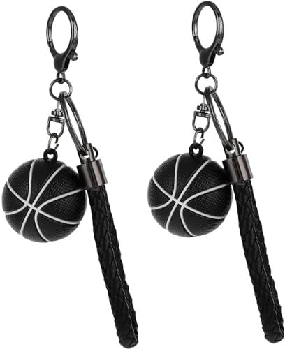 Wenyue 2 Stück Basketball Geschenk Schlüsselanhänger Mini Basketball Schlüsselbund Anhänger 3D Basketball Schlüsselanhänger Für Jungen Sportfan Basketball, Inspirierende Geschenk (Schwarz)